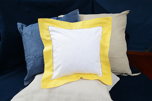 Hemstitch Baby Pillow 12x12" with Golden Kiwi border